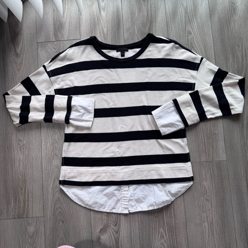 J. Crew Black and White Striped Long-Sleeve Crewneck